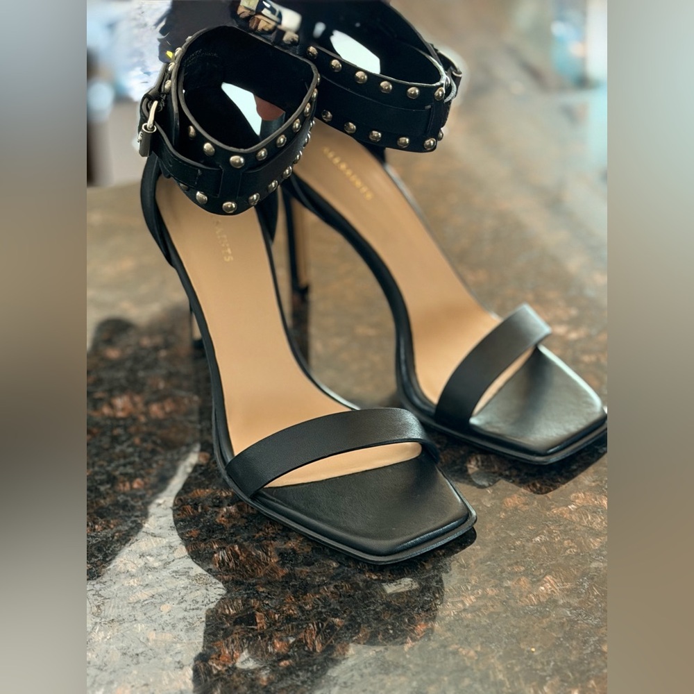 AllSaints Alma Black Studded Leather Heels